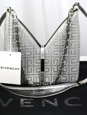 Givenchy Cut Out Mini Bag Silvery Grey Crystal Embellished Silk NWT